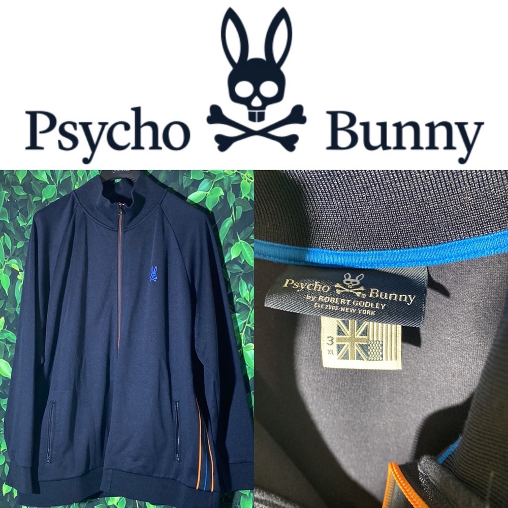 Psycho Bunny Big & Tall Andre Track Jacket in Navy Blue Bunny Orange Stripe 3XL